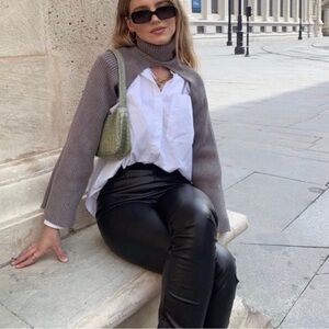 Zara ribbed knit turtleneck arm warmer ultra crop sweater blogger favorite